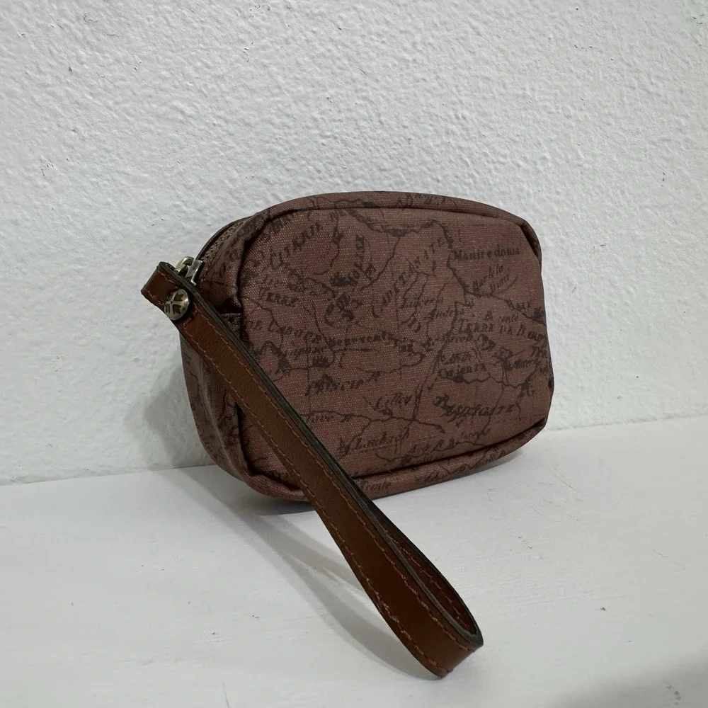 Patricia Nash Brown Leather Signature Map Small Zipper Pouch‎